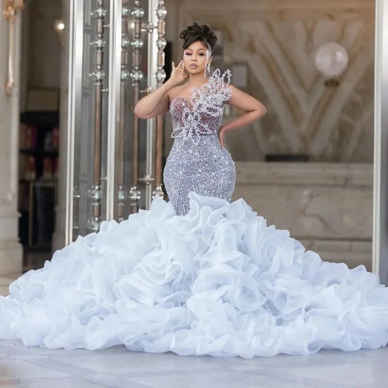 Gorgeous Mermaid Sweetheart Beaded Lace Wedding Dress with Detachable Train
