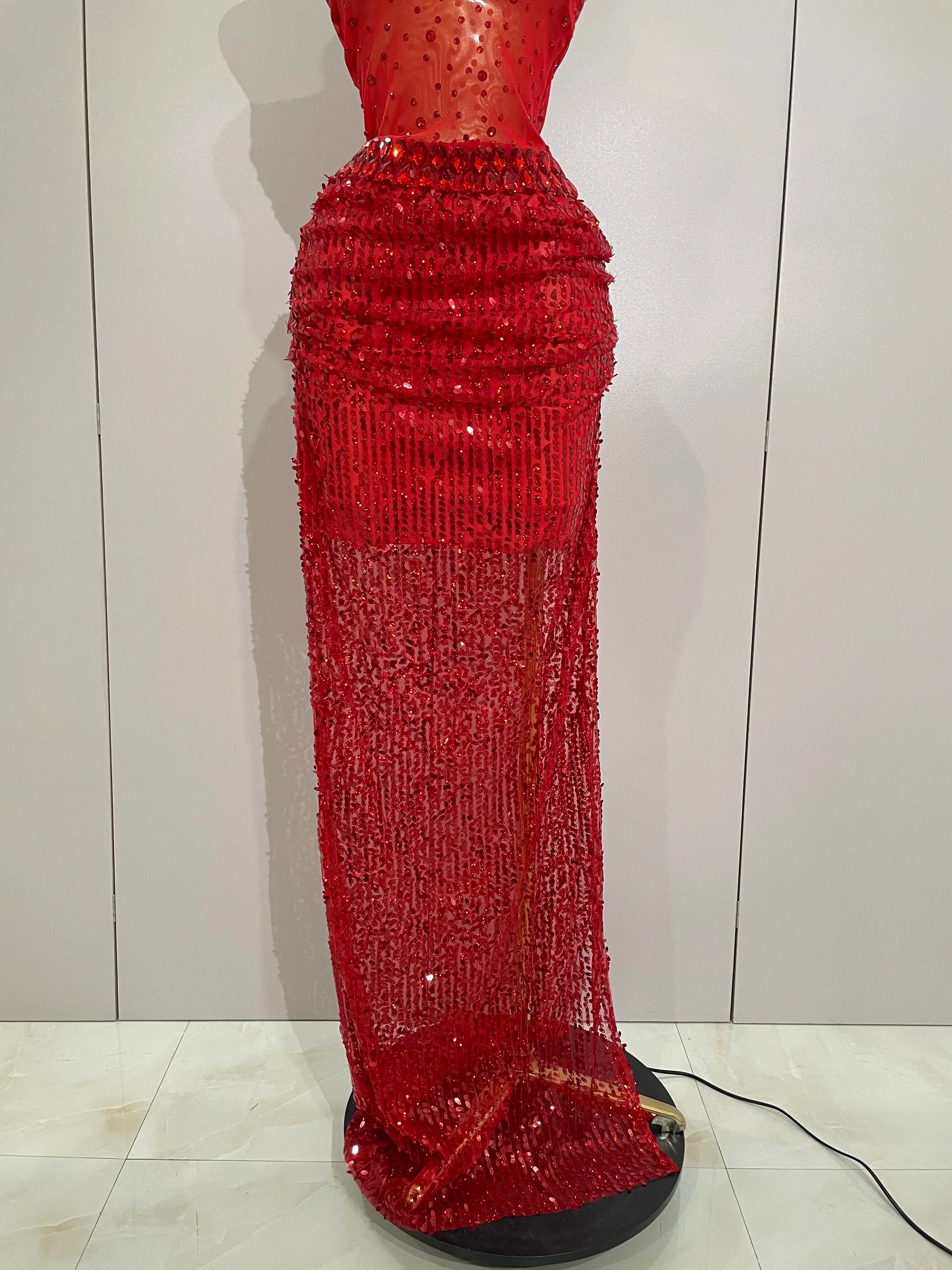 Amina Sparkly Red Rhinestone 2-Piece Long Dress – Party & Stage Glam