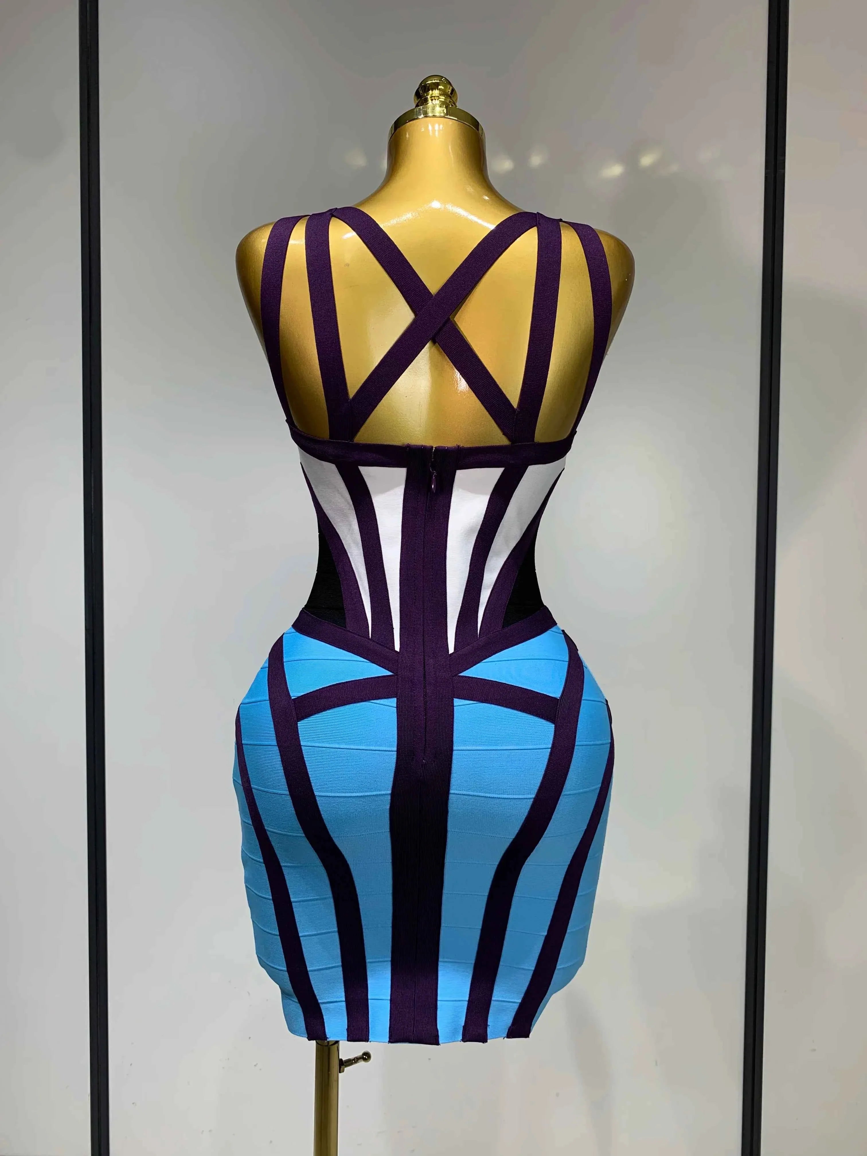 Andrea Sexy Bodycon Patchwork Mini Bandage Dress for Women