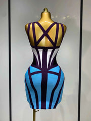 Andrea Sexy Bodycon Patchwork Mini Bandage Dress for Women