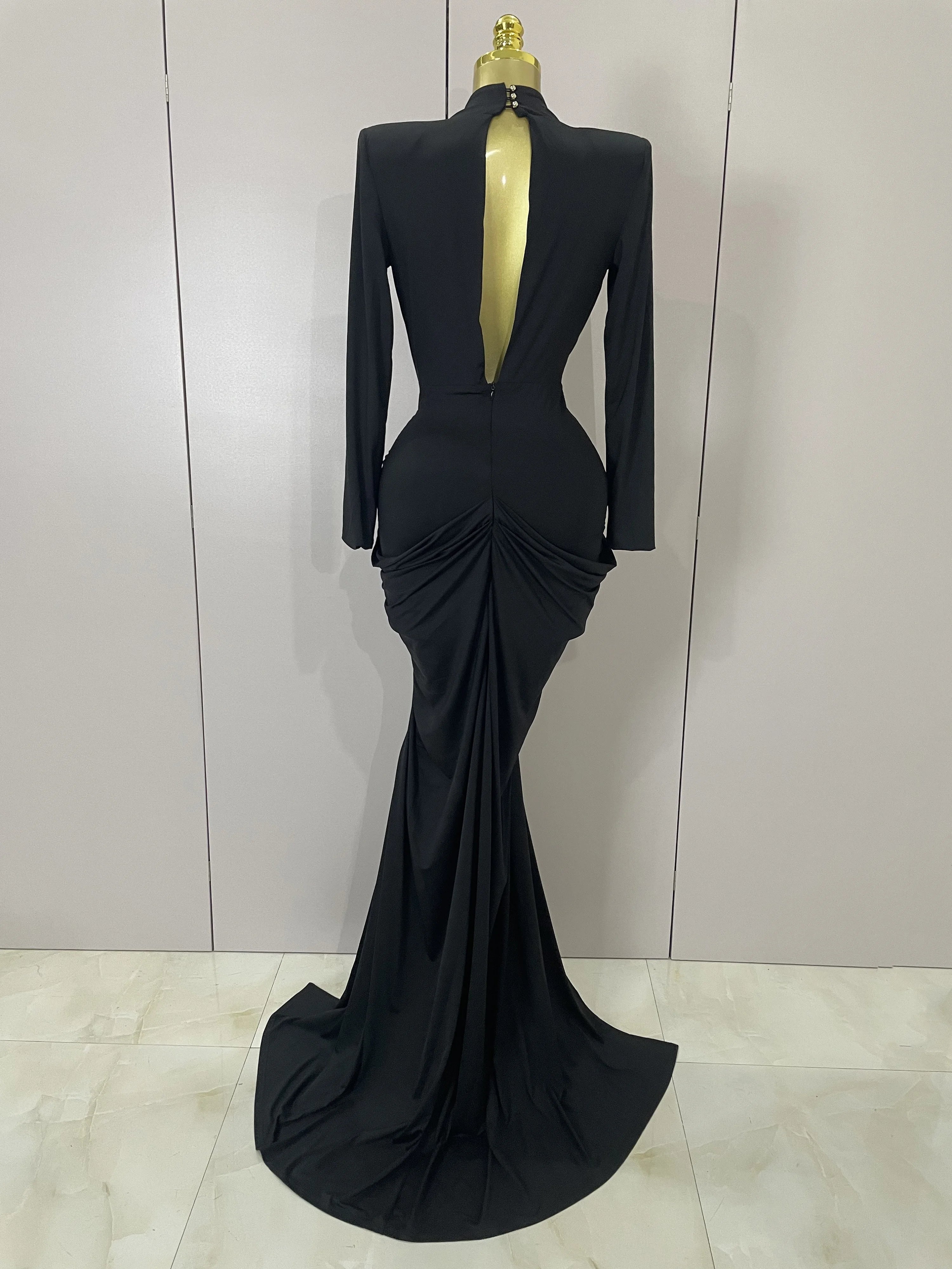Brielle Deep V Neck Long Sleeve Bodycon Maxi Dress For Evening And Cocktail Parties