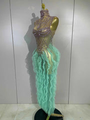 Faith Turtleneck Appliqué Mesh Ruffle Maxi Dress