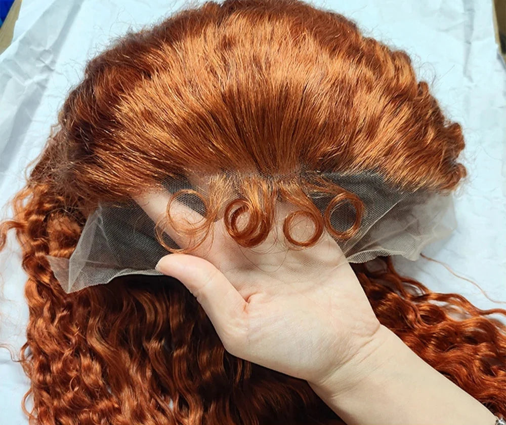 Ginger Water Wave Human Hair Wig – 30/28 Inch 13x6 Lace Front 200% Density 350# Colored Wig