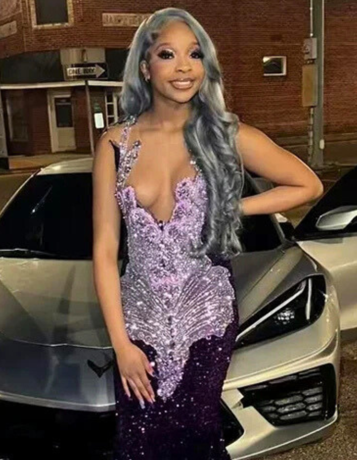 Glitter Purple Rhinestones Prom Dress