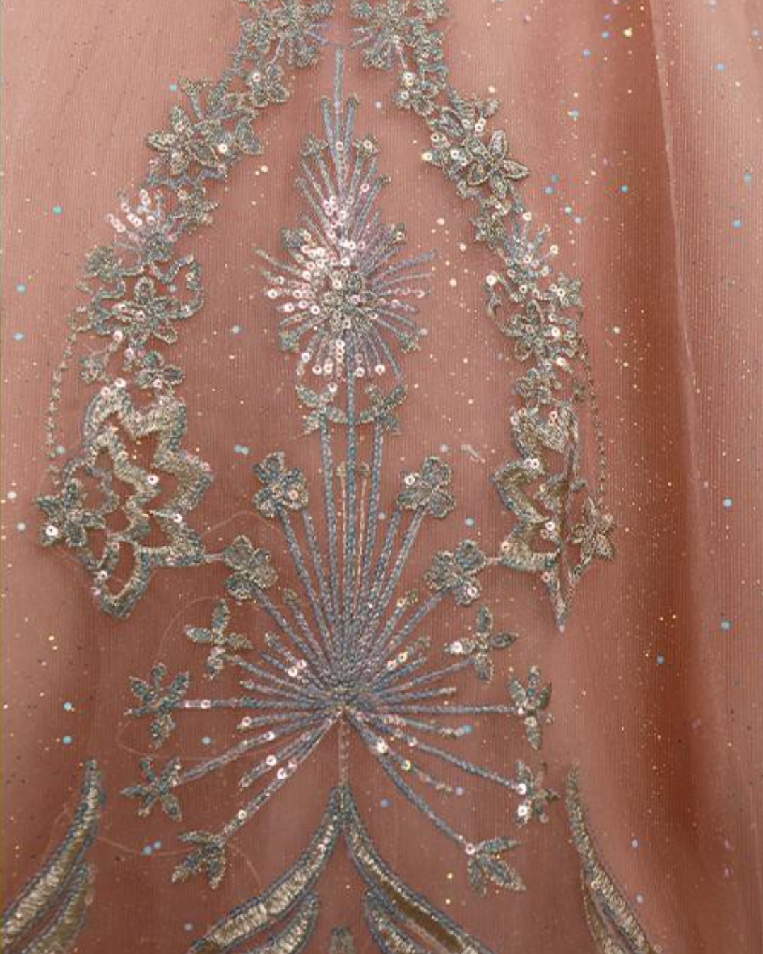 Blush Pink Glitter Quinceañera Ball Gown with Silver Appliqués