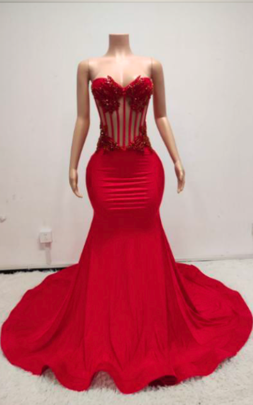 Eden Black Mermaid Evening Gown with Sheer Beaded Corset - Ready to Ship