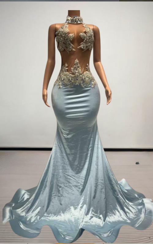 Alexi Exquisite Sparkly Crystal Satin Mermaid Prom Dress