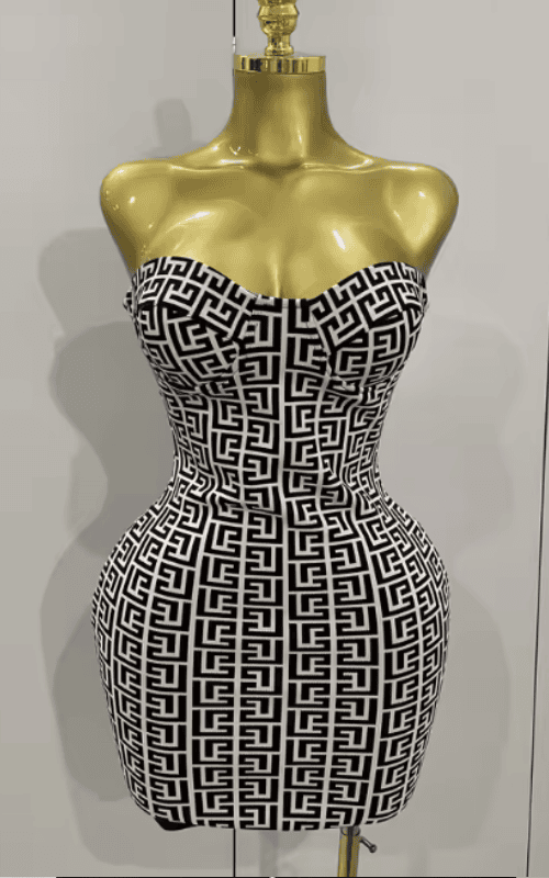 Gabriella Jacquard Long Sleeve Coat and Strapless Bodycon Bandage Mini Dress Set