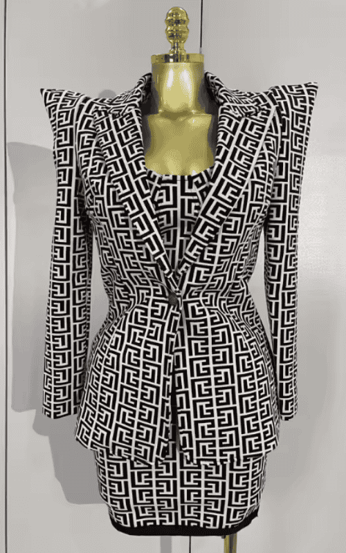 Gabriella Jacquard Long Sleeve Coat and Strapless Bodycon Bandage Mini Dress Set