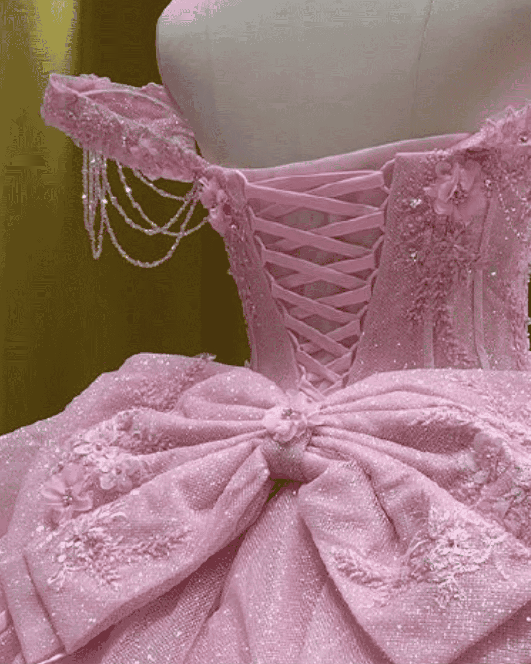 Baby Pink Off-Shoulder Feather Trim Ball Gown Quinceañera Dress