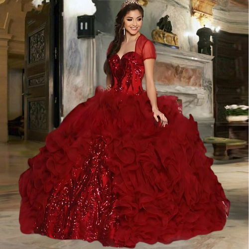 Gorgeous Burgundy Ball Gown Quinceanera Dress