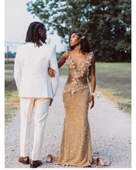 Exquisite Gold Sequined Prom Dress