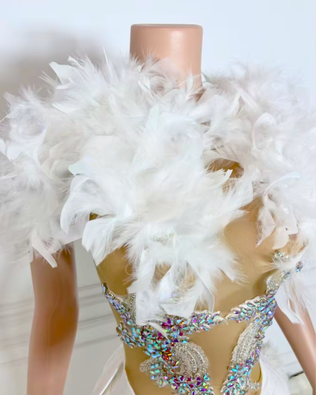 Desiree Sleeveless Feather Rhinestone Birthday Dress - Ready to Ship