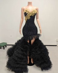 Alexis Floral Appliqué Sweetheart Prom Dress With Dramatic Ruffled Tulle- Ready to Ship