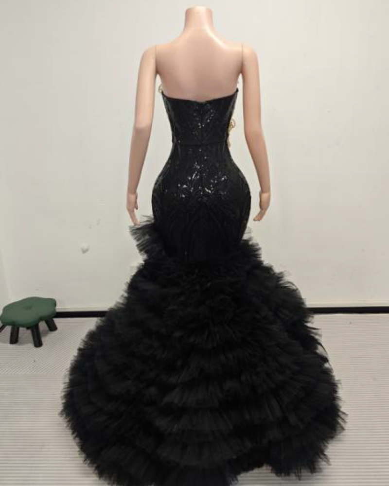 Alexis Floral Appliqué Sweetheart Prom Dress With Dramatic Ruffled Tulle Skirt