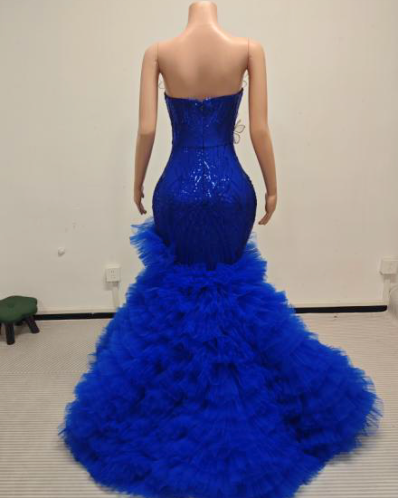 Alexis Floral Appliqué Sweetheart Prom Dress With Dramatic Ruffled Tulle Skirt