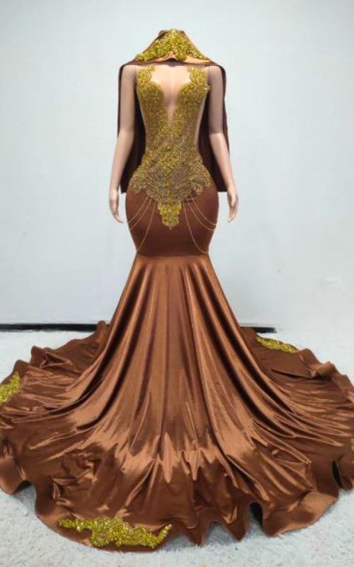 Cleo Beaded Mermaid Prom Dress with Detachable Beaded Cape