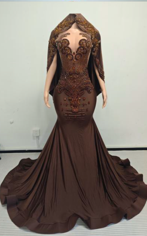 Cleo Beaded Mermaid Prom Dress with Detachable Beaded Cape