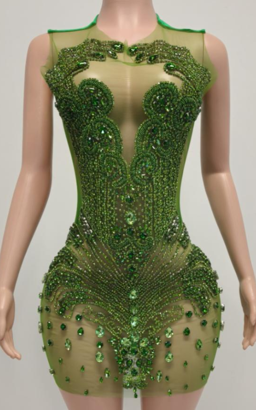 Angelique Crystal Beading See-Through Mini Birthday Dress