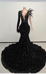 Gemma Sexy Black Sequined Long Prom Gown