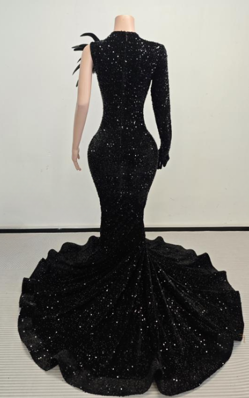 Gemma Sexy Black Sequined Long Prom Gown