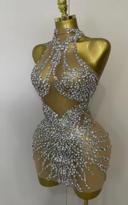 Aurelia – Sparkly Rhinestone Mesh See-Through Dress