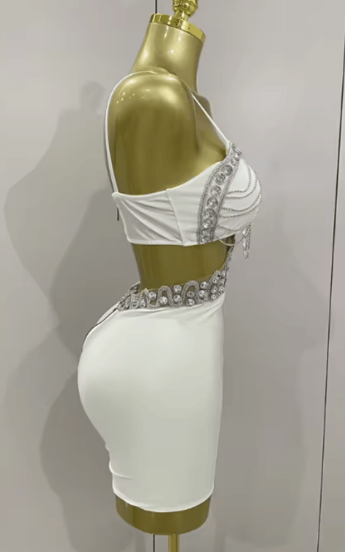 Glenda Luxury Shiny Diamond Chain Sleeveless Bodycon Mini Dress