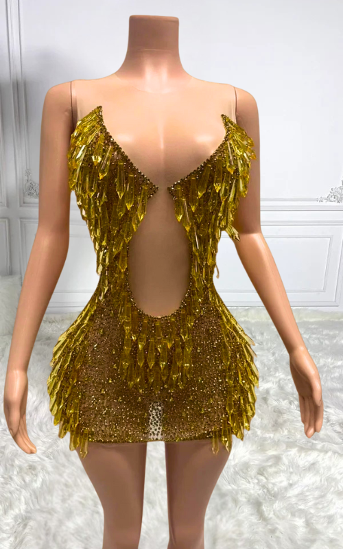 Dana Sexy Sparkly Water Drop Mesh Crystal Party Dress