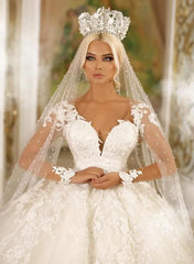 Elegant Princess Lace Long Sleeve Vintage Wedding Dress
