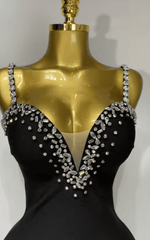 Erin Sexy Sling V Neck Black Bodycon Bandage Mini Dress