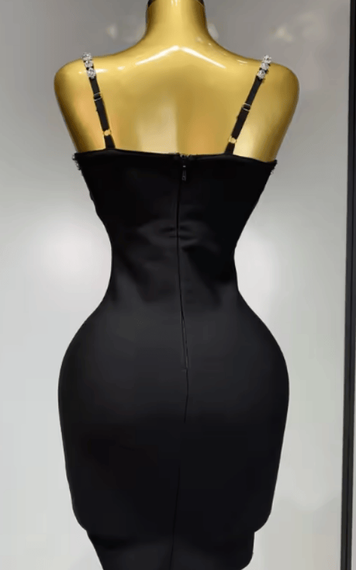Erin Sexy Sling V Neck Black Bodycon Bandage Mini Dress