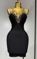 Erin Sexy Sling V Neck Black Bodycon Bandage Mini Dress
