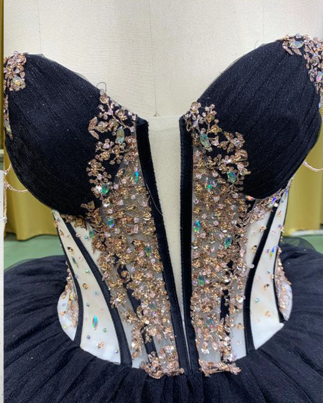Black and Gold Sequin Appliqué Quinceañera Dress