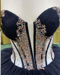Black and Gold Sequin Appliqué Quinceañera Dress