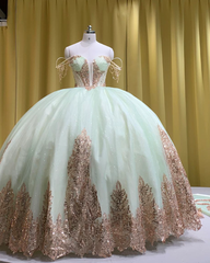 Enchanted Mint and Rose Gold Quinceañera Gown