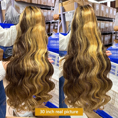 Blonde Highlight Lace Frontal Wig – 13x4 HD Transparent Curly Body Wave Human Hair Wig, Pre-Plucked with Baby Hair