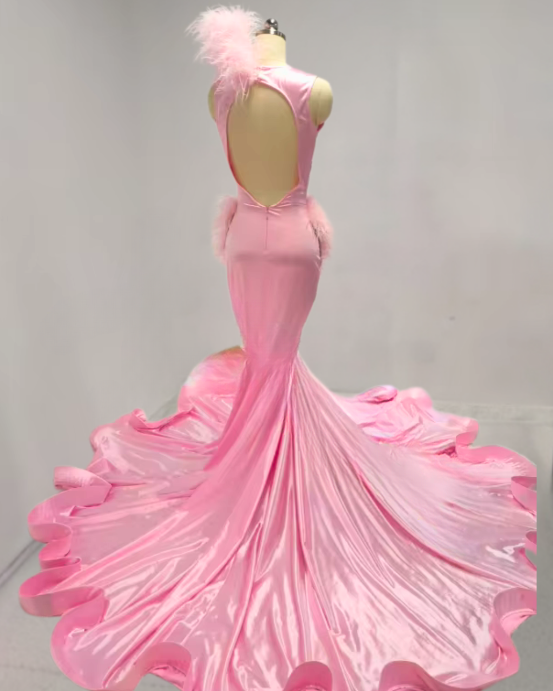 Carrie Beaded Pink Rhinestone Satin Mermaid Prom Dress