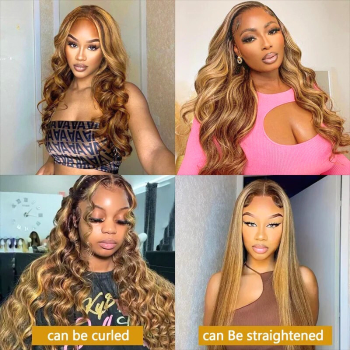 Blonde Highlight Lace Frontal Wig – 13x4 HD Transparent Curly Body Wave Human Hair Wig, Pre-Plucked with Baby Hair