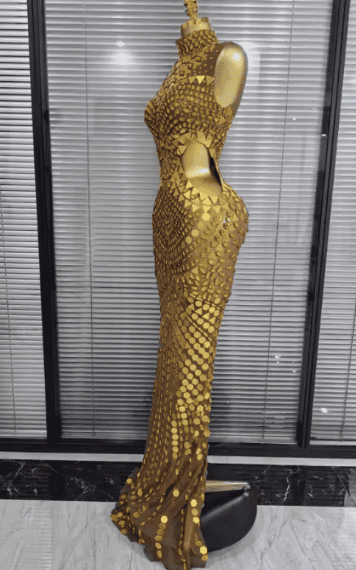 Eve Luxury Mirror Rhinestone Hollow Out Long Dress