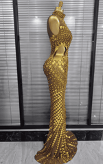 Eve Luxury Mirror Rhinestone Hollow Out Long Dress