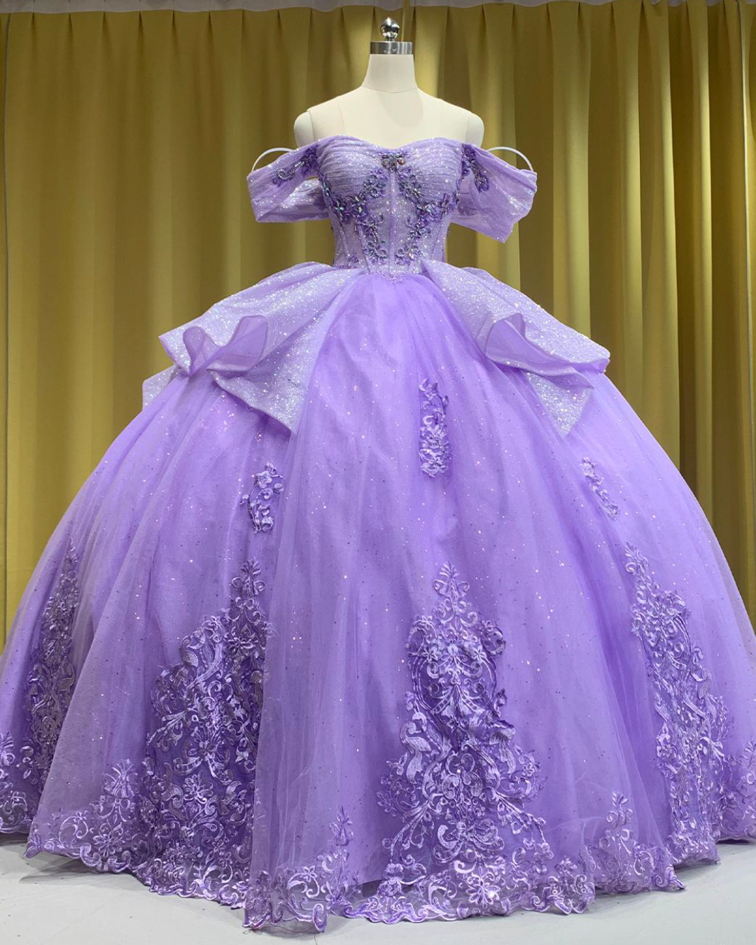 Fairytale Lilac Quinceañera Ball Gown with Glitter Ruffles