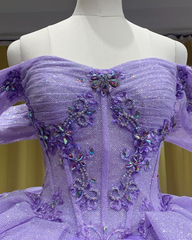 Fairytale Lilac Quinceañera Ball Gown with Glitter Ruffles