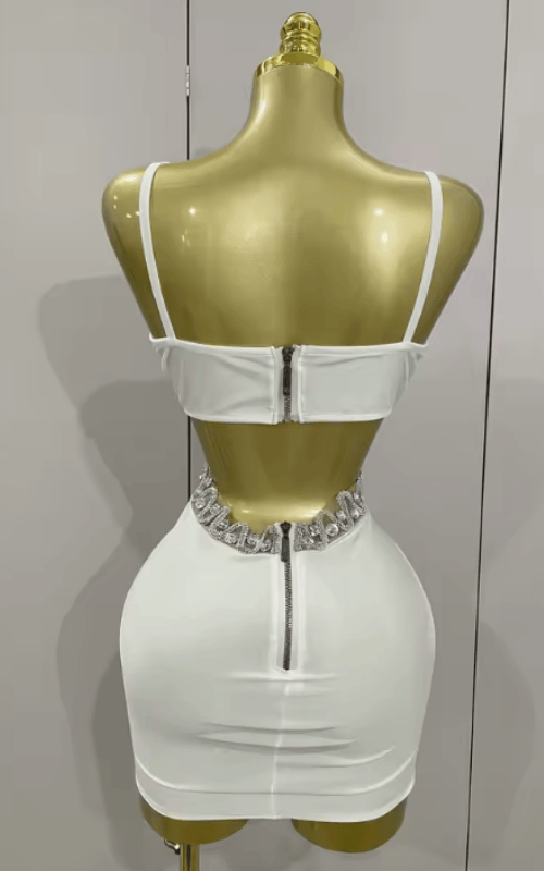 Glenda Luxury Shiny Diamond Chain Sleeveless Bodycon Mini Dress