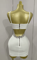 Glenda Luxury Shiny Diamond Chain Sleeveless Bodycon Mini Dress