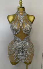 Aurelia – Sparkly Rhinestone Mesh See-Through Dress