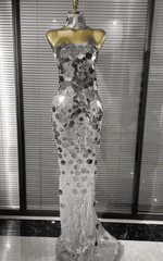 Elise Strapless Sequin Sheer Mesh Bodycon Mermaid Long Dress