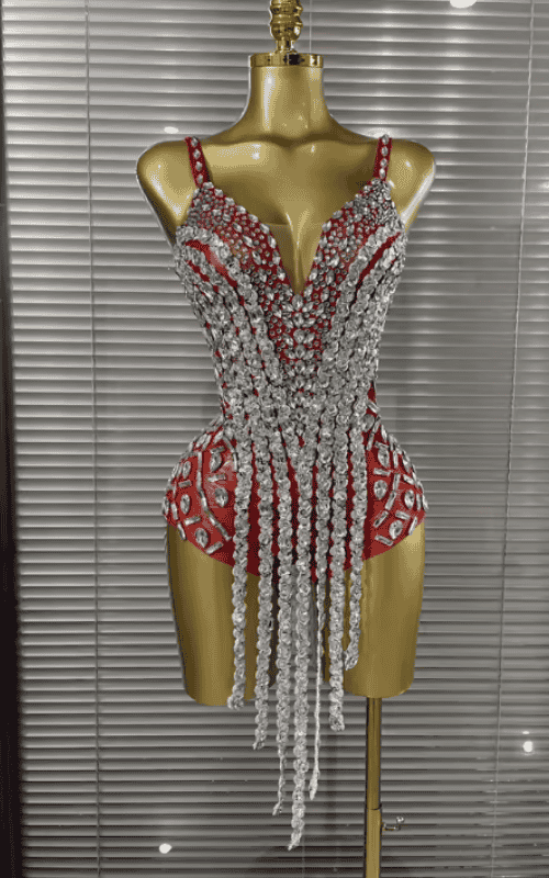 Dinah Sparkly Crystal Sleeveless V Neck Bodycon Bodysuit
