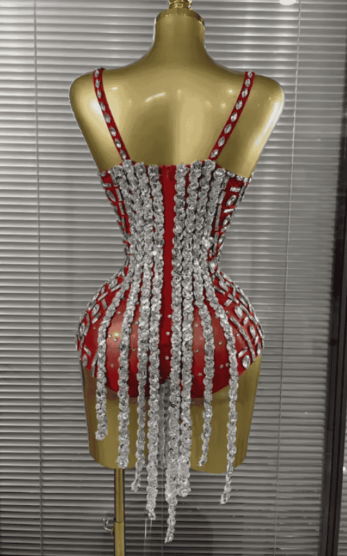 Dinah Sparkly Crystal Sleeveless V Neck Bodycon Bodysuit