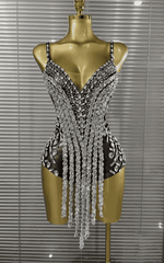 Dinah Sparkly Crystal Sleeveless V Neck Bodycon Bodysuit