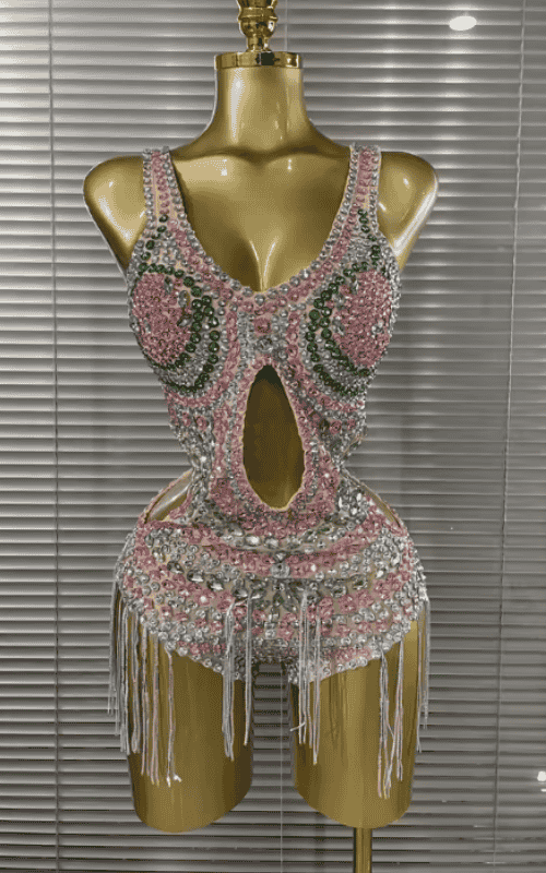 Emilia Sparkly Crystal Diamond Sleeveless V Neck Bodycon Bodysuit